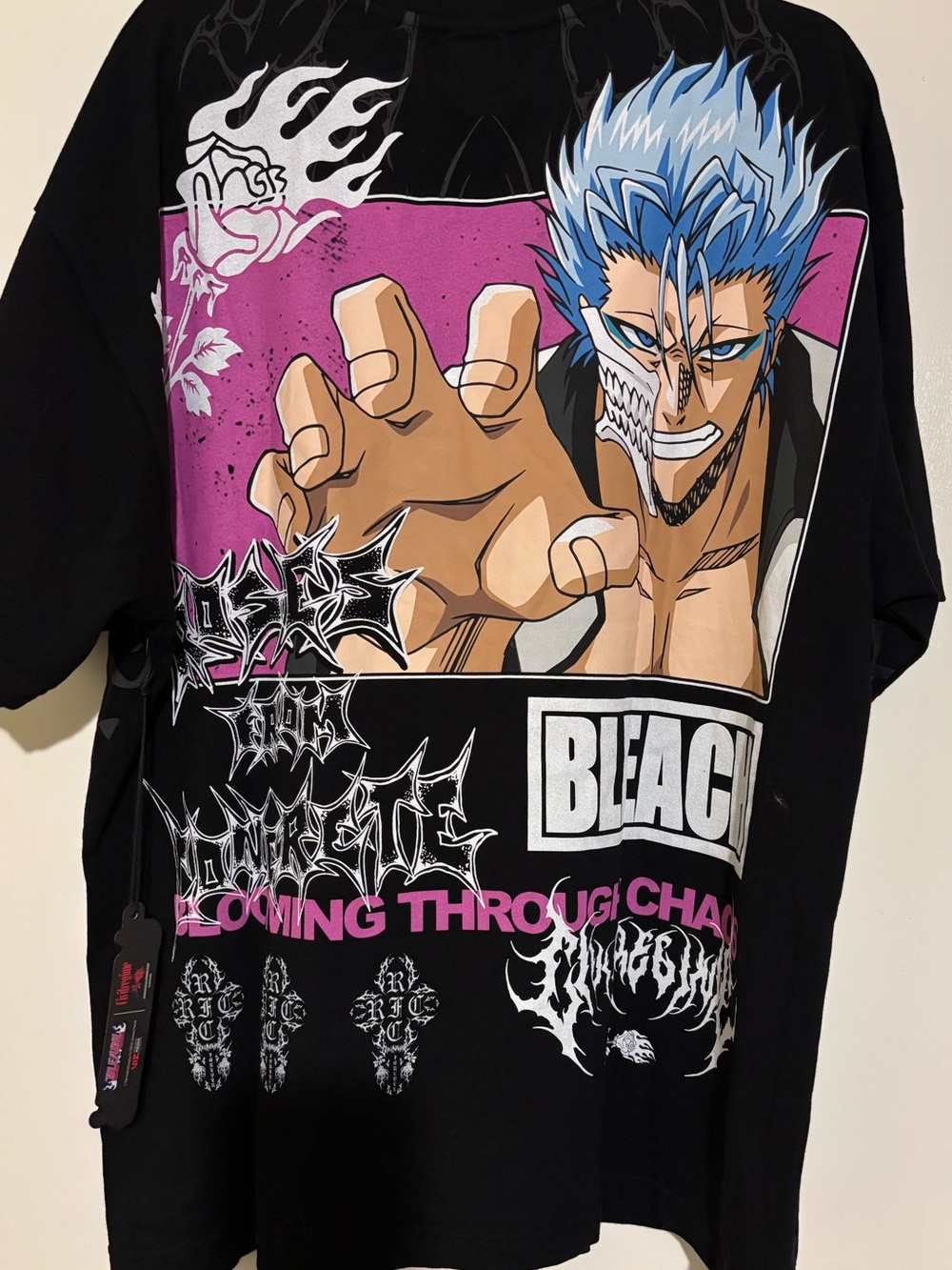 Bleach Graphic Short-Sleeve Tee in Black with Pink & Blue Print